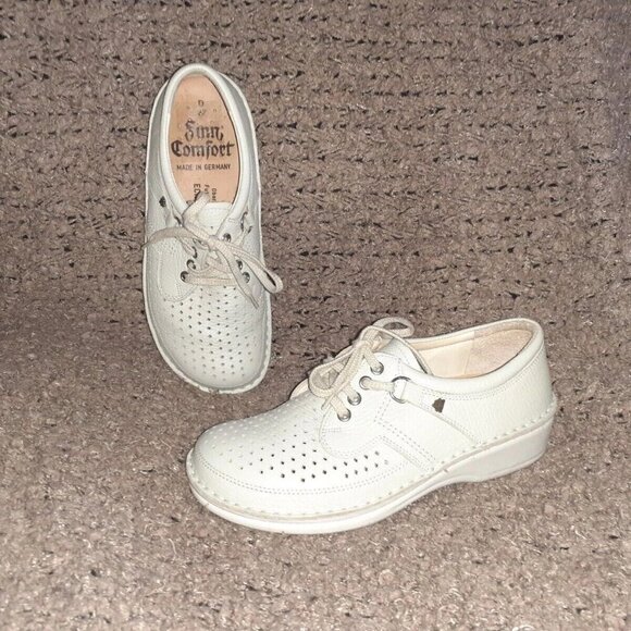 FINN COMFORT-Baden-Grey/Beige Pebbled Perforated Leather-Sz 37 D-Excellent - Picture 1 of 7